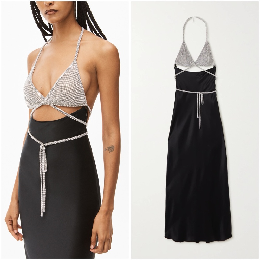 NWT ALEXANDER WANG Cutout crystal-embellished silk gown $1,495 M